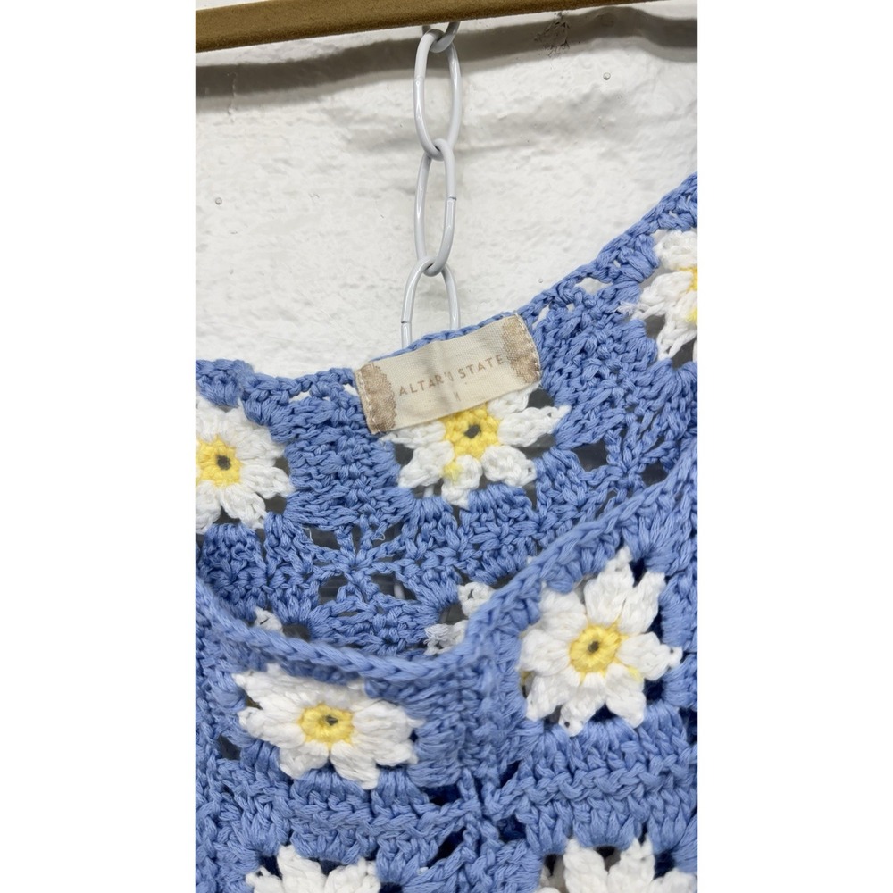 Crochet Granny Square Crop Daisy Top Sz M Tank Sleeveless Boho Hippie Colorful - Picture 2 of 8